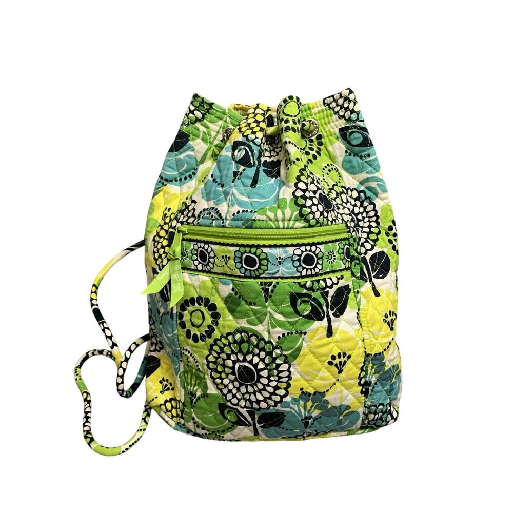Vera Bradley Lime's Up Drawstring Backpack Summer Beachy Boho Festival Coconut